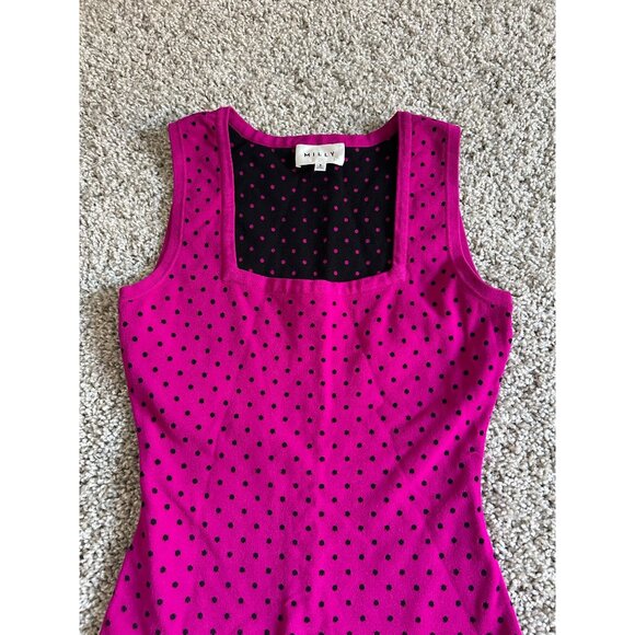 Milly Womens Size Small Fuchsia & Black Polka Dot Sleeveless Midi Sheath Dress - Picture 2 of 8